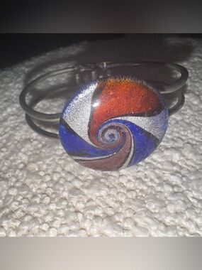 Swirl Glass Cabochon Cuff Bracelet - Blue & Red